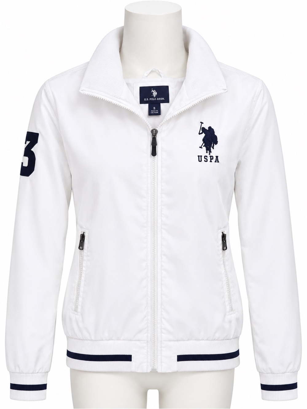 U.S. Polo Assn White Bomber Jacket Small Zip Up Varsity Preppy Sporty